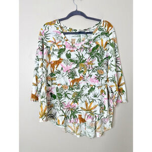 Rachel Zoe Linen Top Size 3X Cap Sleeve Beach Jungle Tropical Maximalist Cheetah